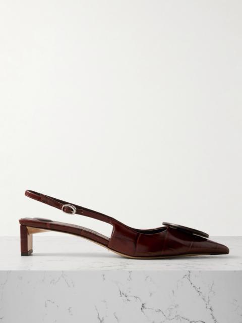 JACQUEMUS Duelo Embellished Croc-effect Leather Slingback Pumps