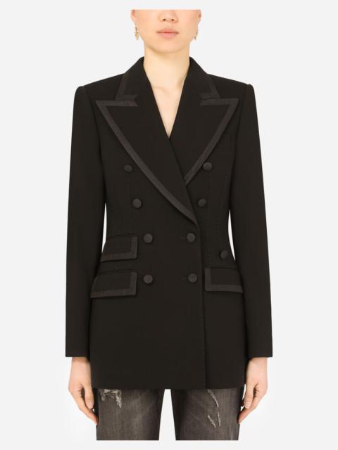 Wool double-breasted Turlington jacket with silk faille piping