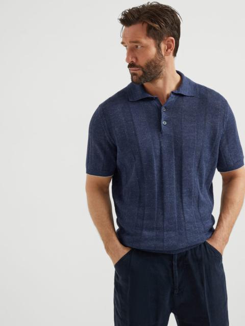 Brunello Cucinelli Linen and cotton wide rib knit polo