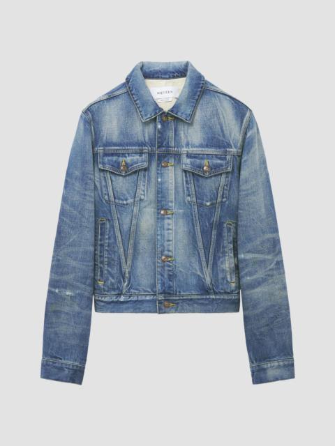 Alexander McQueen Men's Distressed Cotton Denim Jacket - Blue Washed