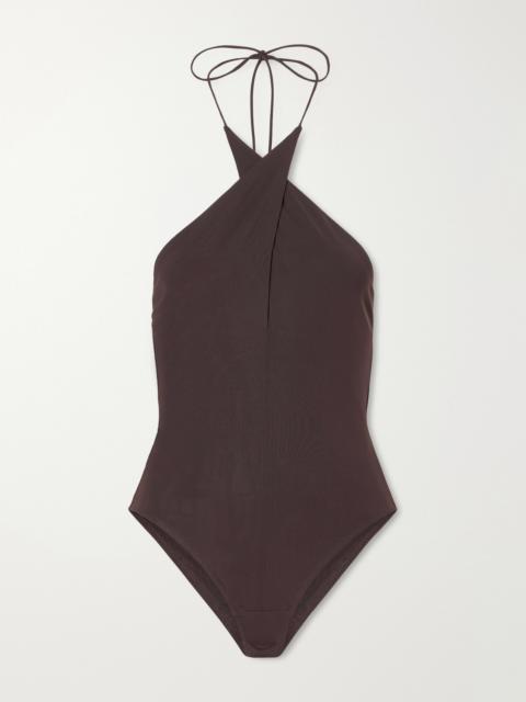 ALEX PERRY Halterneck Backless Stretch-mesh Bodysuit