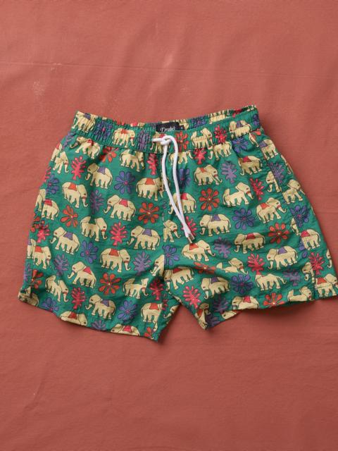 Drake's Elephant Print Nylon Drawstring Swim Shorts