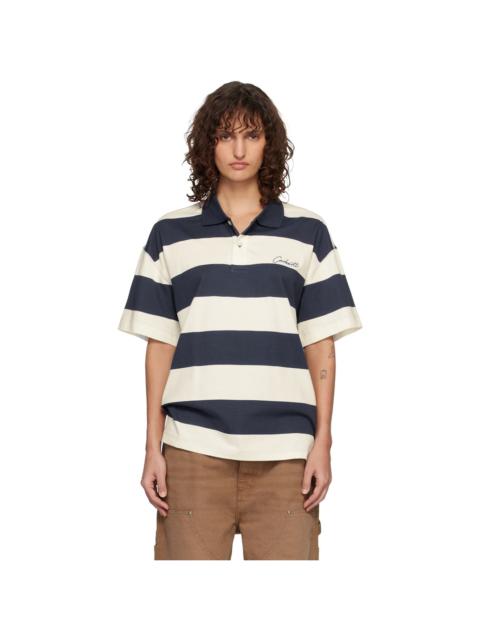 Carhartt WIP White & Blue Short Sleeve Delray Stripe Polo