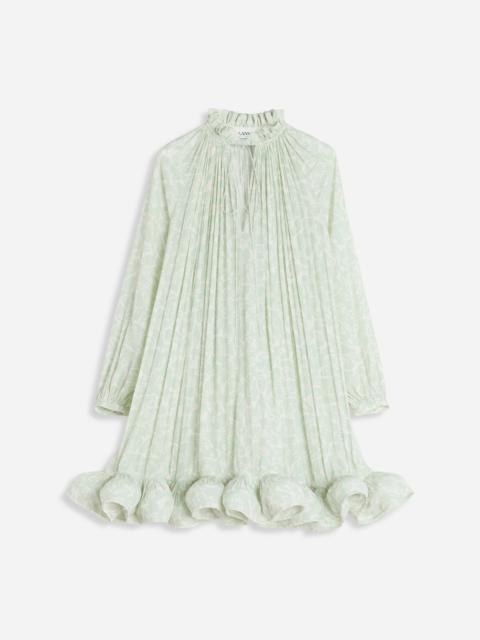 Lanvin LONG SLEEVE MINI DRESS WITH RUFFLES IN FLOWER PRINT CHARMEUSE