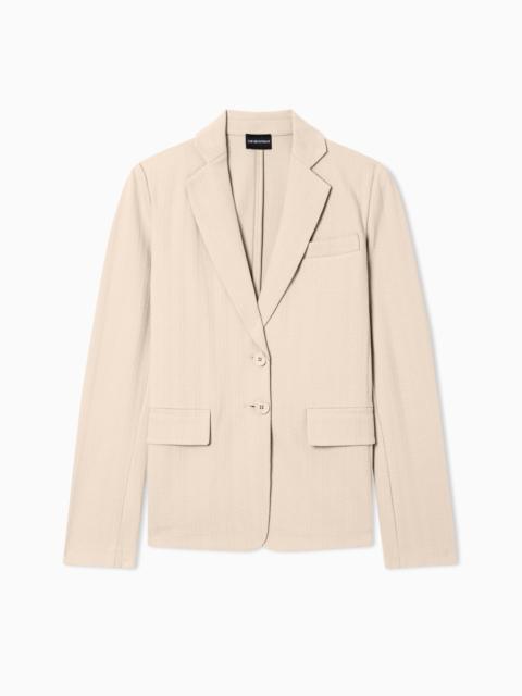 EMPORIO ARMANI SINGLE-BREASTED JACKET IN STRETCH JERSEY WITH A CHEVRON MOTIF