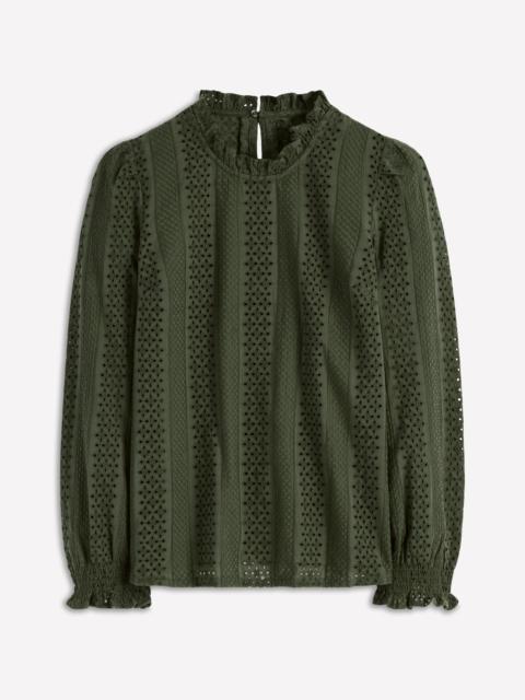BODEN Frill Detail Broderie Top-Forest Glade