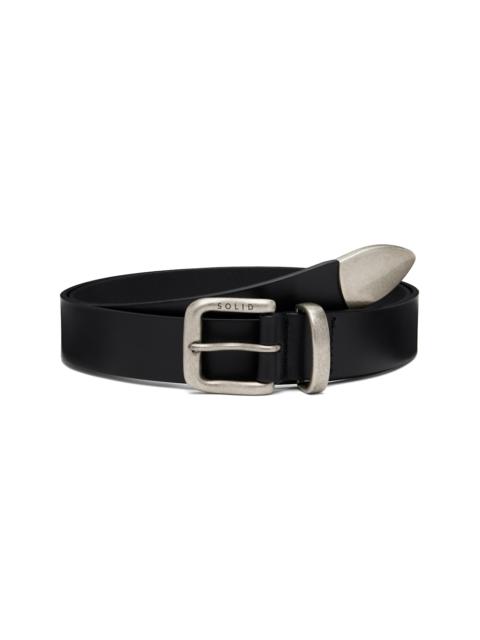 SOLID HOMME Black Leather Western Belt