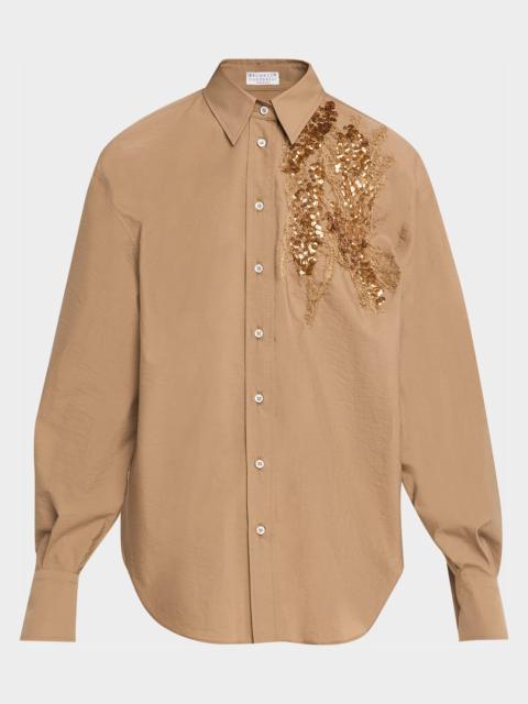 Brunello Cucinelli Halo Effect Embroidered Cotton-Blend Shirt