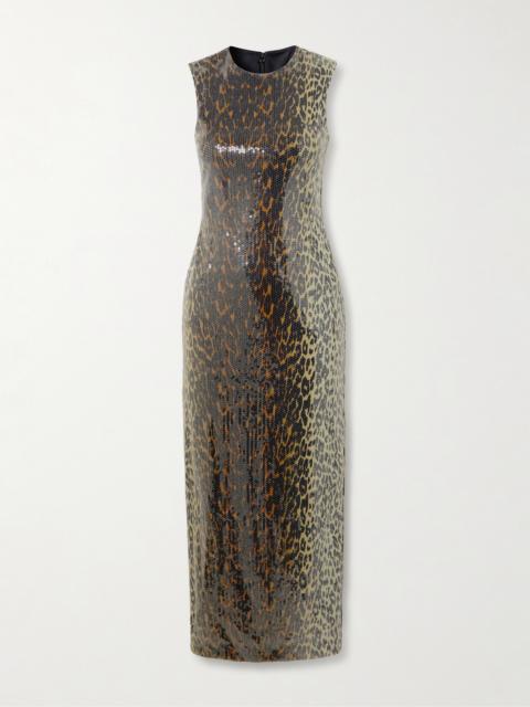 ALEX PERRY Leopard-print Sequined Stretch-mesh Midi Dress