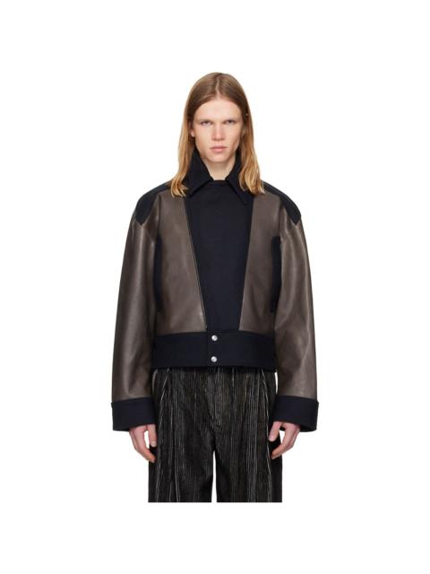 Kiko Kostadinov Gray & Navy Orvos Hybrid Leather Jacket