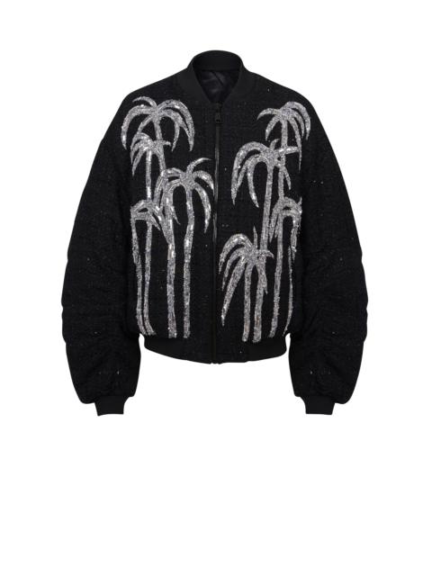 Tweed bomber jacket with palm tree embroidery