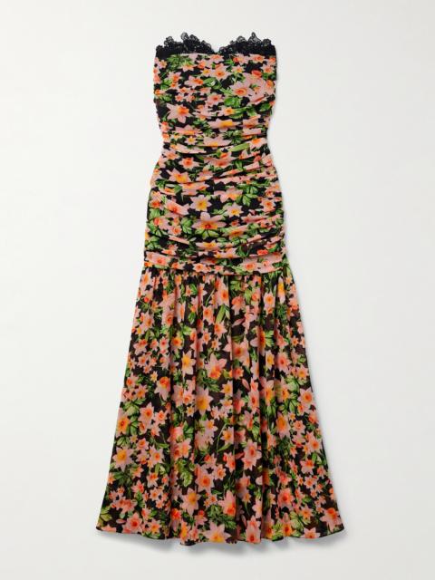 KIKA VARGAS Viola Lace-trimmed Floral-print Chiffon Midi Dress