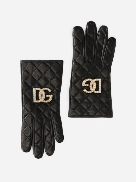 Dolce & Gabbana Quilted nappa leather gloves with DG logo