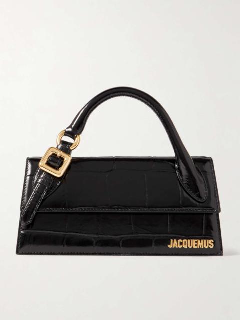 Le Chiquito Long embellished croc-effect patent-leather tote