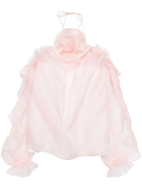 CAROLINA HERRERA floral-appliquÃ© ruffled blouse