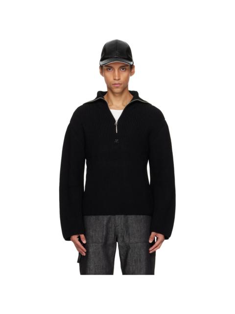 courrèges Black Ribbed Wool Trucker Sweater