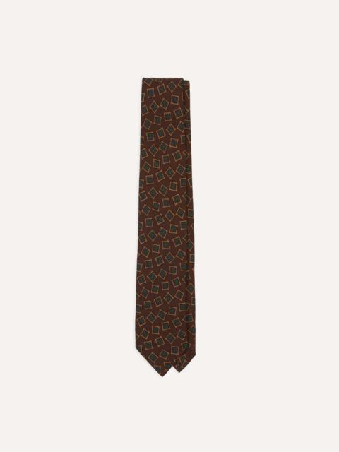 Drake's Brown and Green Jumbled Medallion Print Silk Self-Tipped Tie