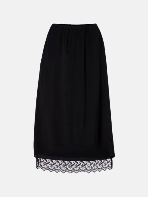 Simone Rocha Lace-trimmed crêpe de chine midi skirt