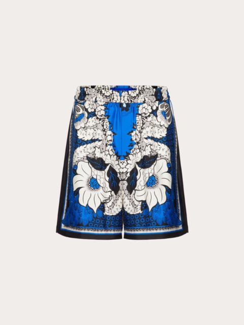 SILK TWILL BERMUDA SHORTS WITH VALENTINO BANDANA FLOWER PRINT