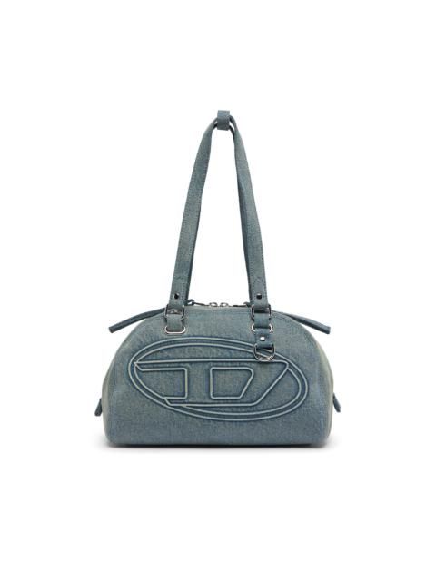 Diesel 1DR DOME-SHOULDER BAG IN DENIM WITH OVAL D LOGO
