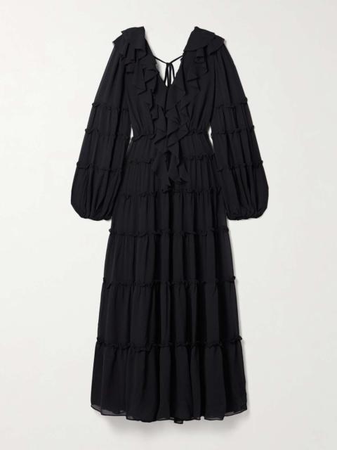 Aje. Protea ruffled crepe de chine maxi dress Black