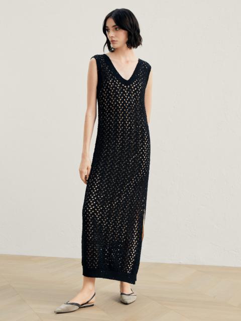 Brunello Cucinelli Dazzling Net knit dress in cotton, linen and silk