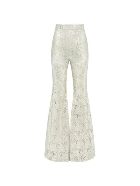 guipure-lace long-length flared trousers