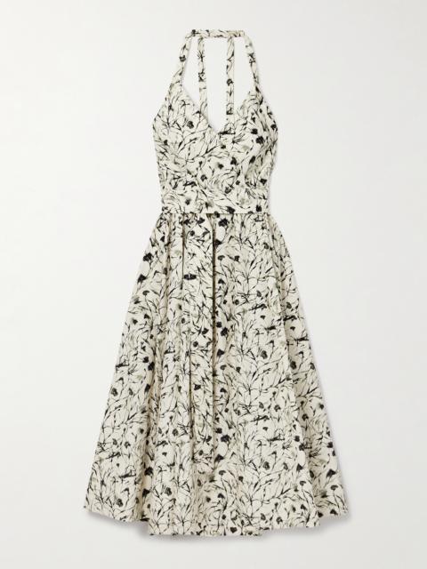 Proenza Schouler Rhea Belted Printed Cotton-blend Poplin Halterneck Midi Dress