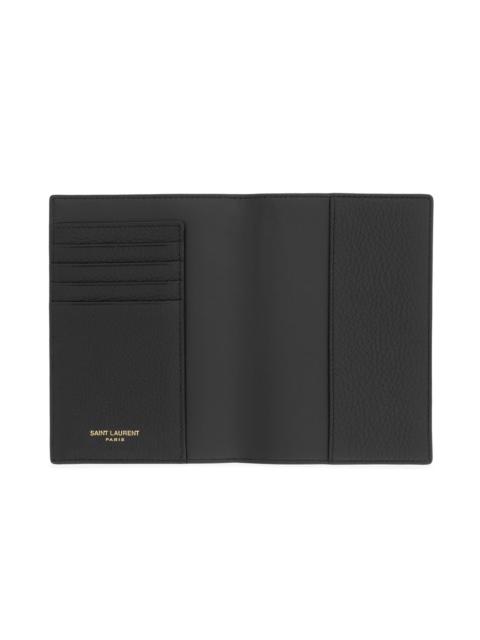 SAINT LAURENT Tiny Cassandre Passport Case in Grained Leather - Black