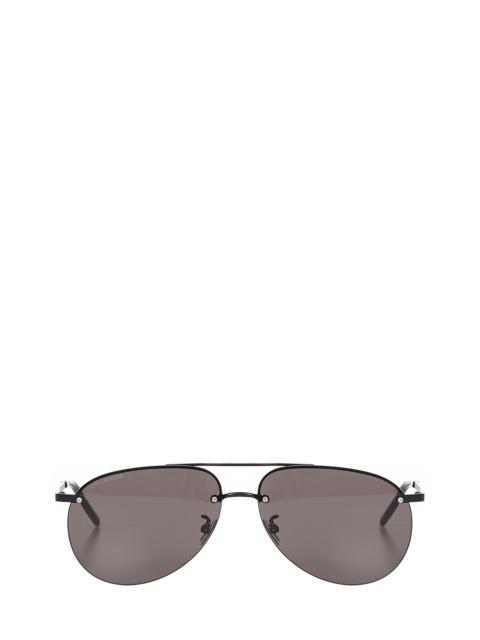 Black Aviator sunglasses with teardrop lenses decorated with a logo print.