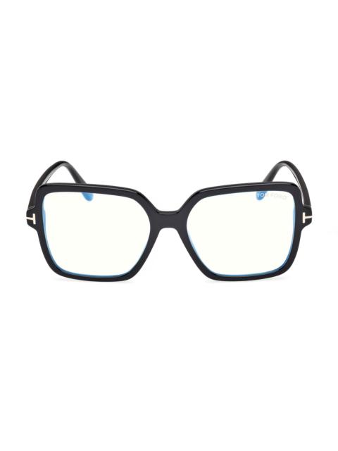 TOM FORD Women's 56MM Square Blue Block Eyeglasses - Shinyblack