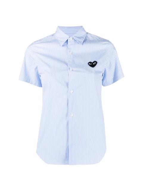 short-sleeved heart-embroidery pinstriped shirt