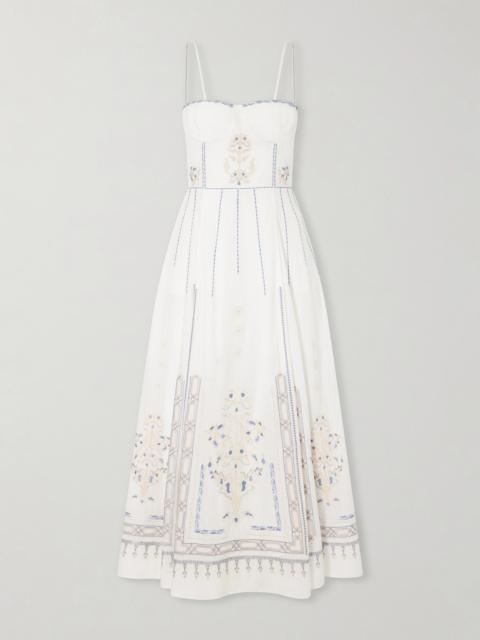 EMPORIO SIRENUSE Valya Embroidered Pleated Cotton-poplin Midi Dress