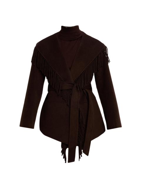 SIMKHAI Women's Rowen Fringed Wool-Blend Jacket - Chocolate