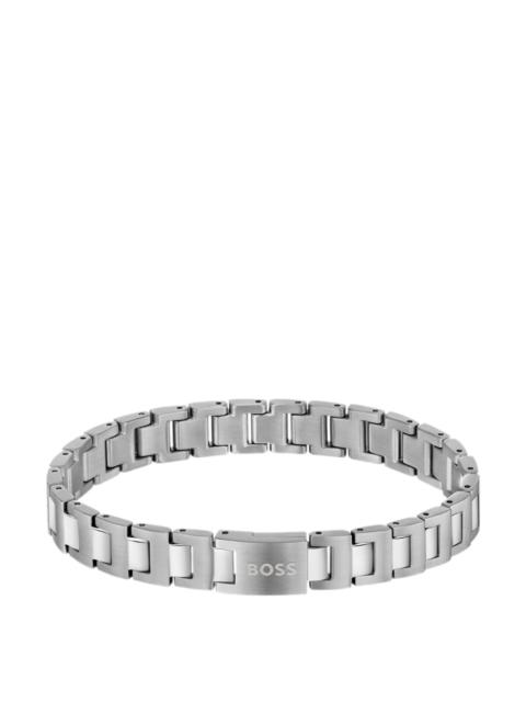 BOSS SILVER-TONE LINK CUFF WITH LOGO CLOSURE