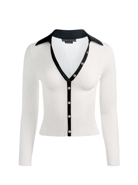 Alice + Olivia NEALIE CARDIGAN - SOFT WHITE/BLACK