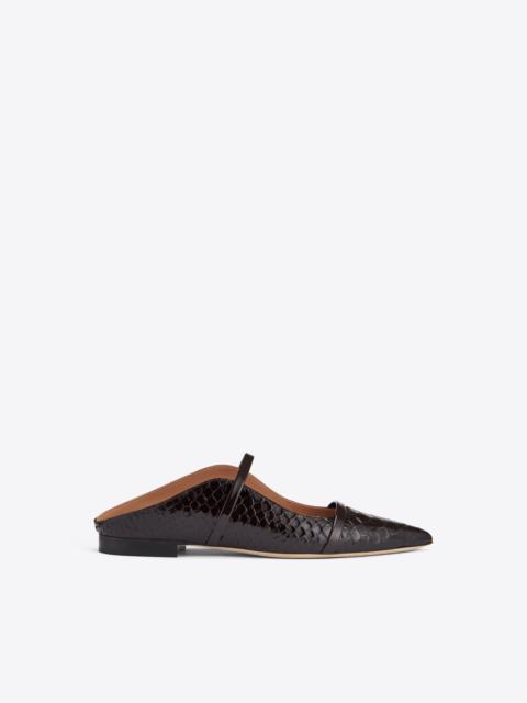MALONE SOULIERS Maureen Dark Brown Embossed Leather Flat Mules