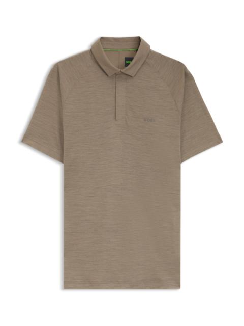 BOSS WOOL-BLEND SLIM-FIT POLO SHIRT WITH CONCEALED PLACKET