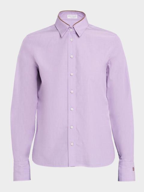 Brunello Cucinelli Monili-Collar Chambray Button-Down Shirt