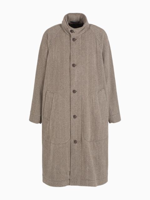 GIORGIO ARMANI Long coat in chevron jacquard cashmere-blend cloth