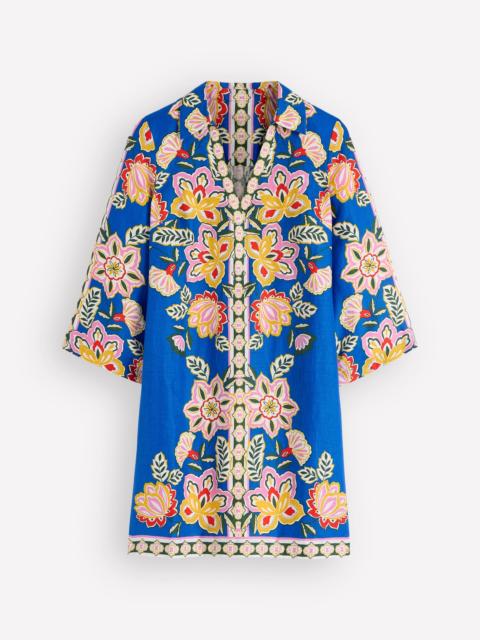 BODEN Carmen Linen Short Dress-Blue Blossom Elegance
