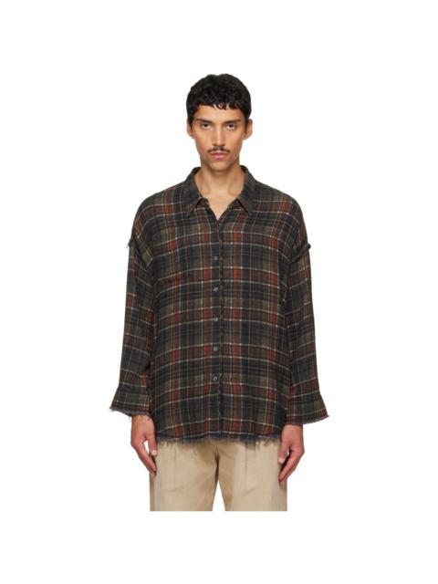 R13 Brown Shredded Seam Drop Neck Reversible Shirt