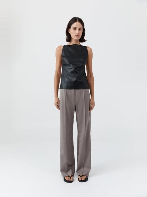 ST. AGNI Leather Square Neck Top - Black