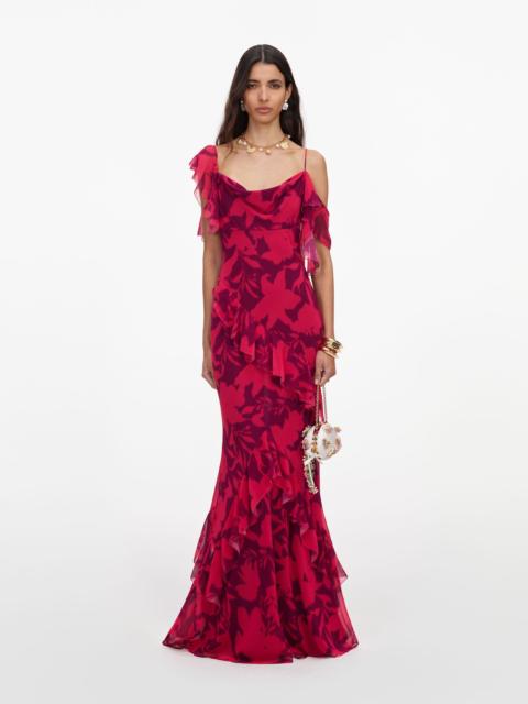 self-portrait Pink Floral Ruffle Maxi Dress