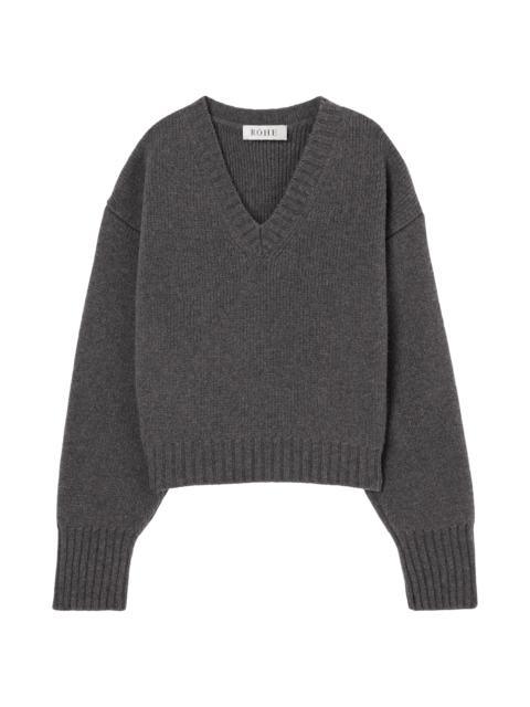 RÓHE Women's Compact-Knit Wool V-Neck Sweater - Mid Grey Melange