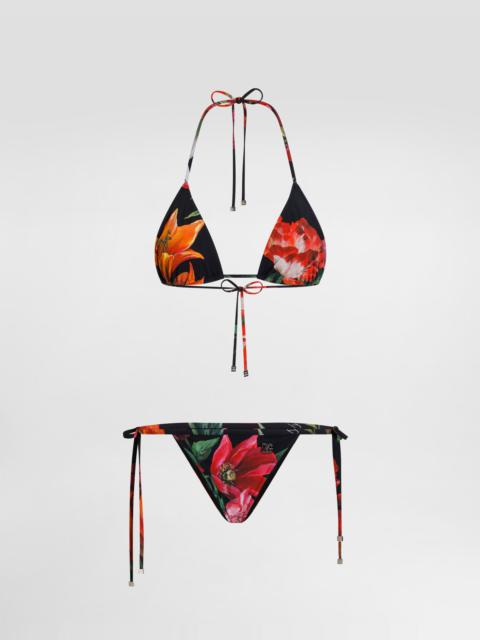 Flower-print triangle bikini