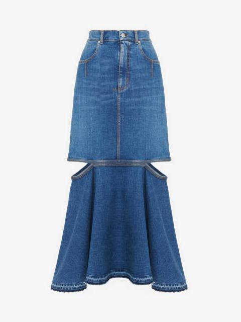 Alexander McQueen Women's Slashed Denim Skirt in Stone Washed