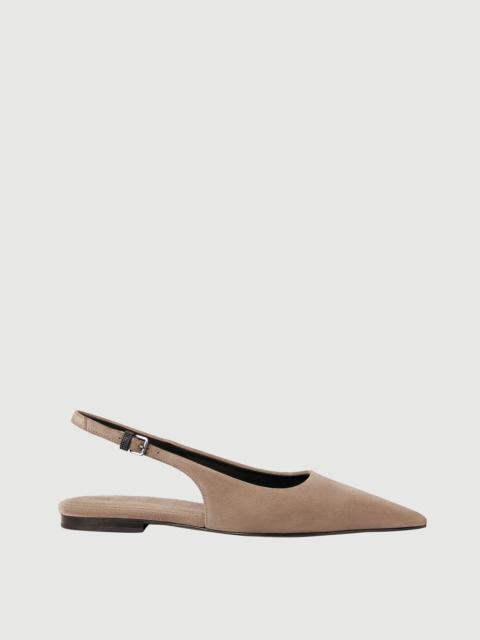 Brunello Cucinelli Suede slingback flats with shiny detail