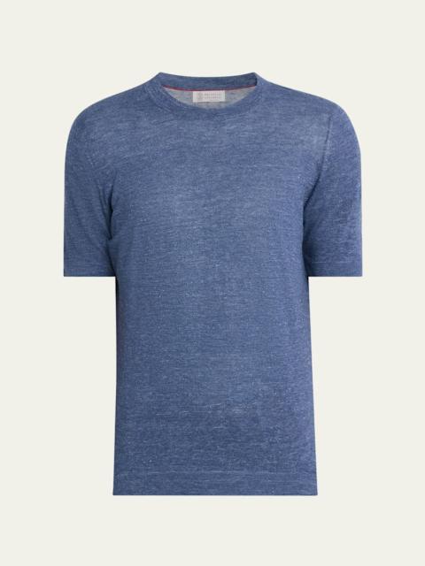 Brunello Cucinelli Men's Linen and Cotton Knit Short-Sleeve Sweater