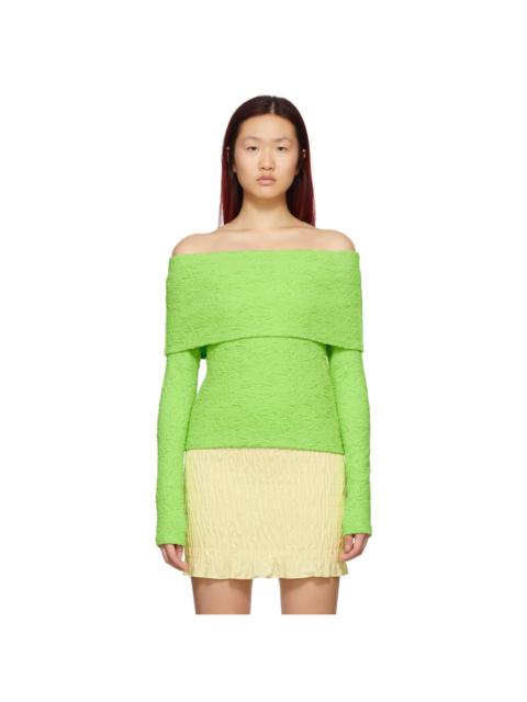 MSGM Green Crinkle Long Sleeve Top